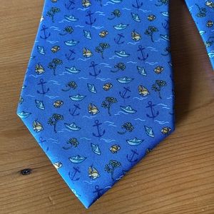 Salvatore Ferragamo Silk tie nautical pale blue motif 3.75in widest NWT